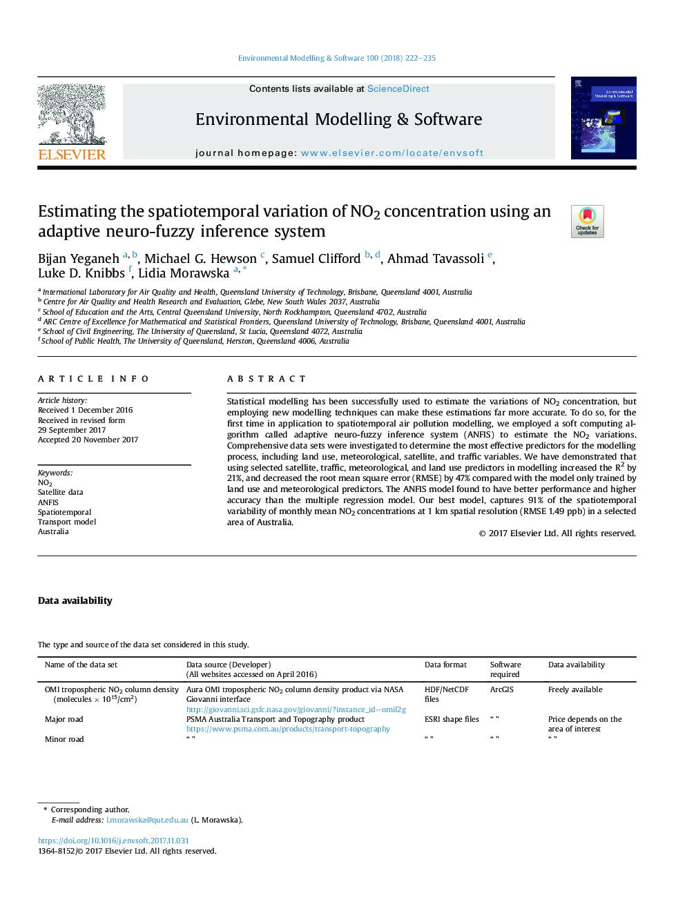 Estimating the spatiotemporal variation of NO2 concentration using an adaptive neuro-fuzzy inference system