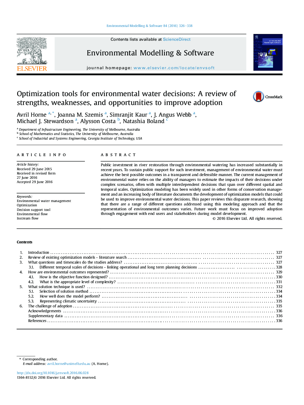 Optimization tools for environmental water decisions: A review of strengths, weaknesses, and opportunities to improve adoption