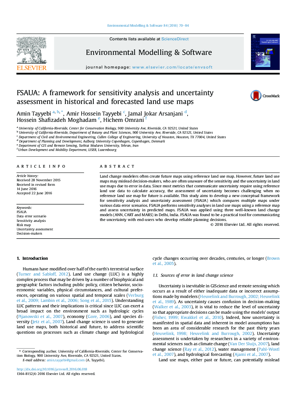 FSAUA: A framework for sensitivity analysis and uncertainty assessment in historical and forecasted land use maps