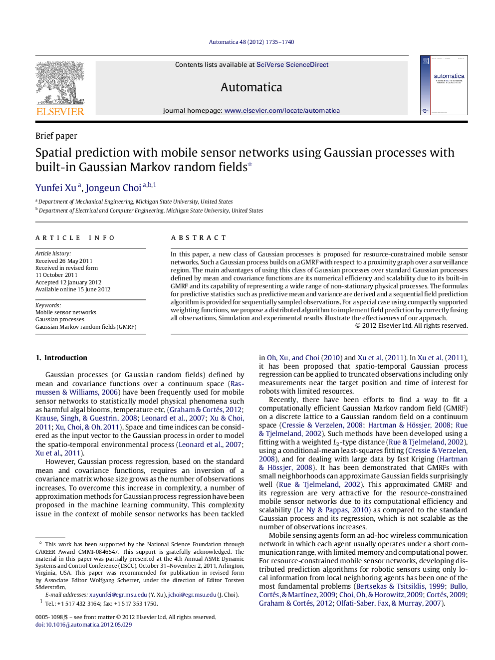 Spatial prediction with mobile sensor networks using Gaussian processes with built-in Gaussian Markov random fields 