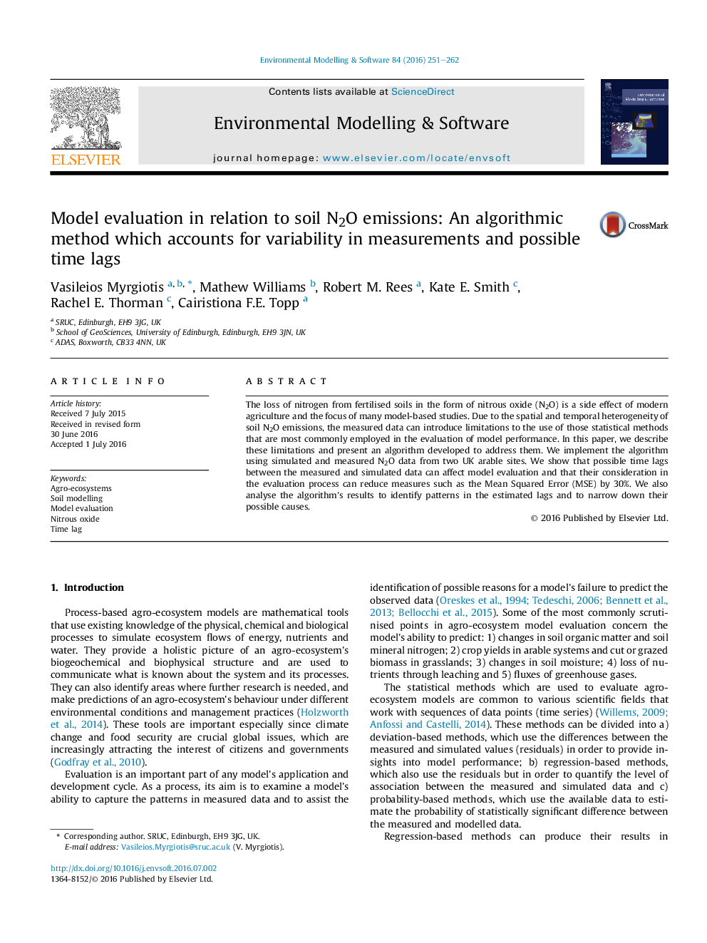 Model evaluation in relation to soil N2O emissions: An algorithmic method which accounts for variability in measurements and possible time lags