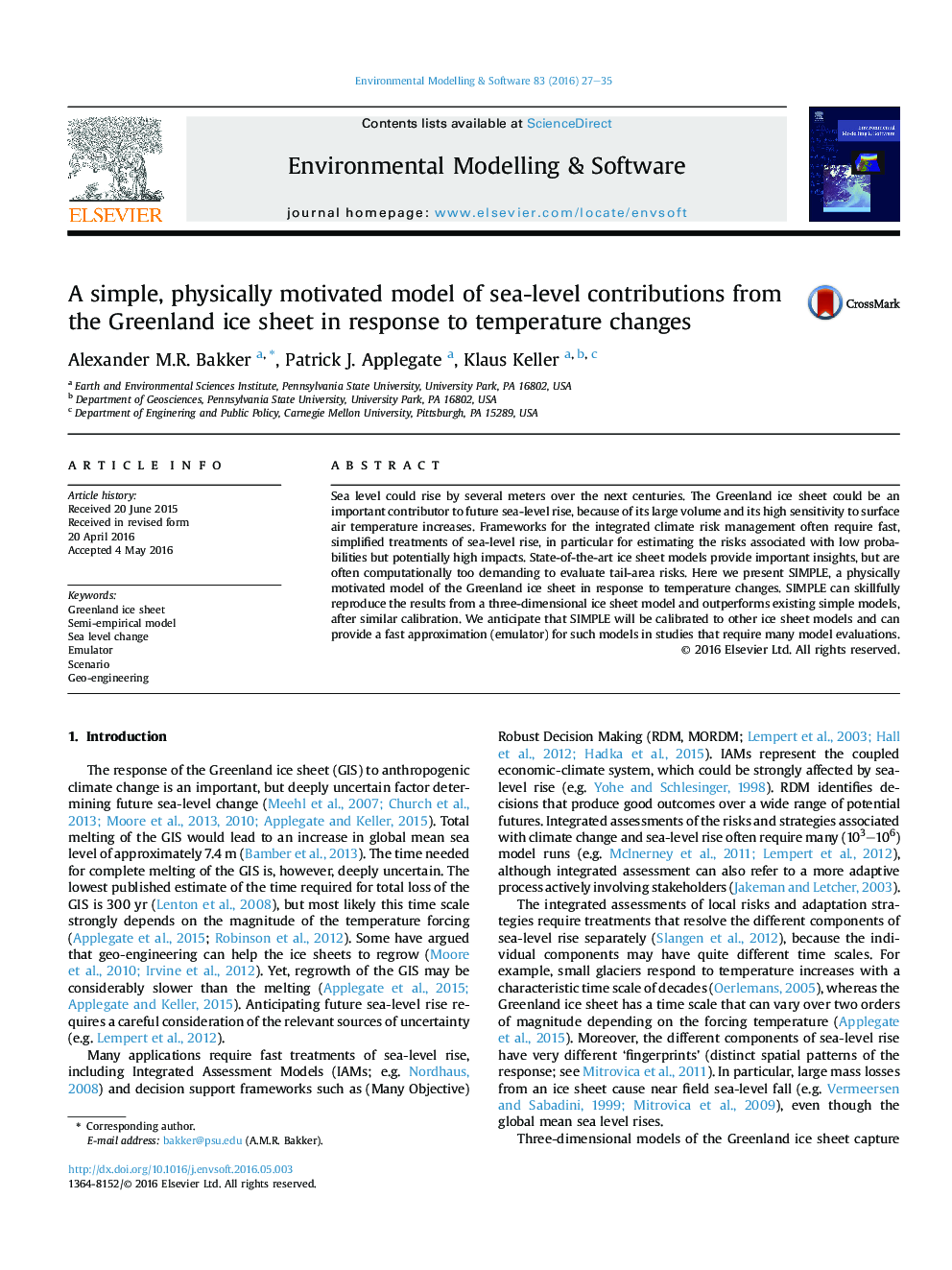 A simple, physically motivated model of sea-level contributions from the Greenland ice sheet in response to temperature changes