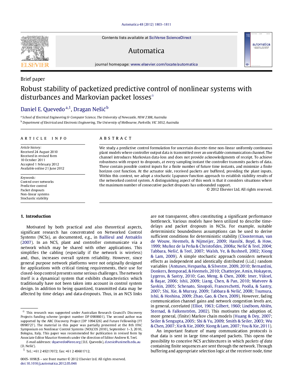 Robust stability of packetized predictive control of nonlinear systems with disturbances and Markovian packet losses 