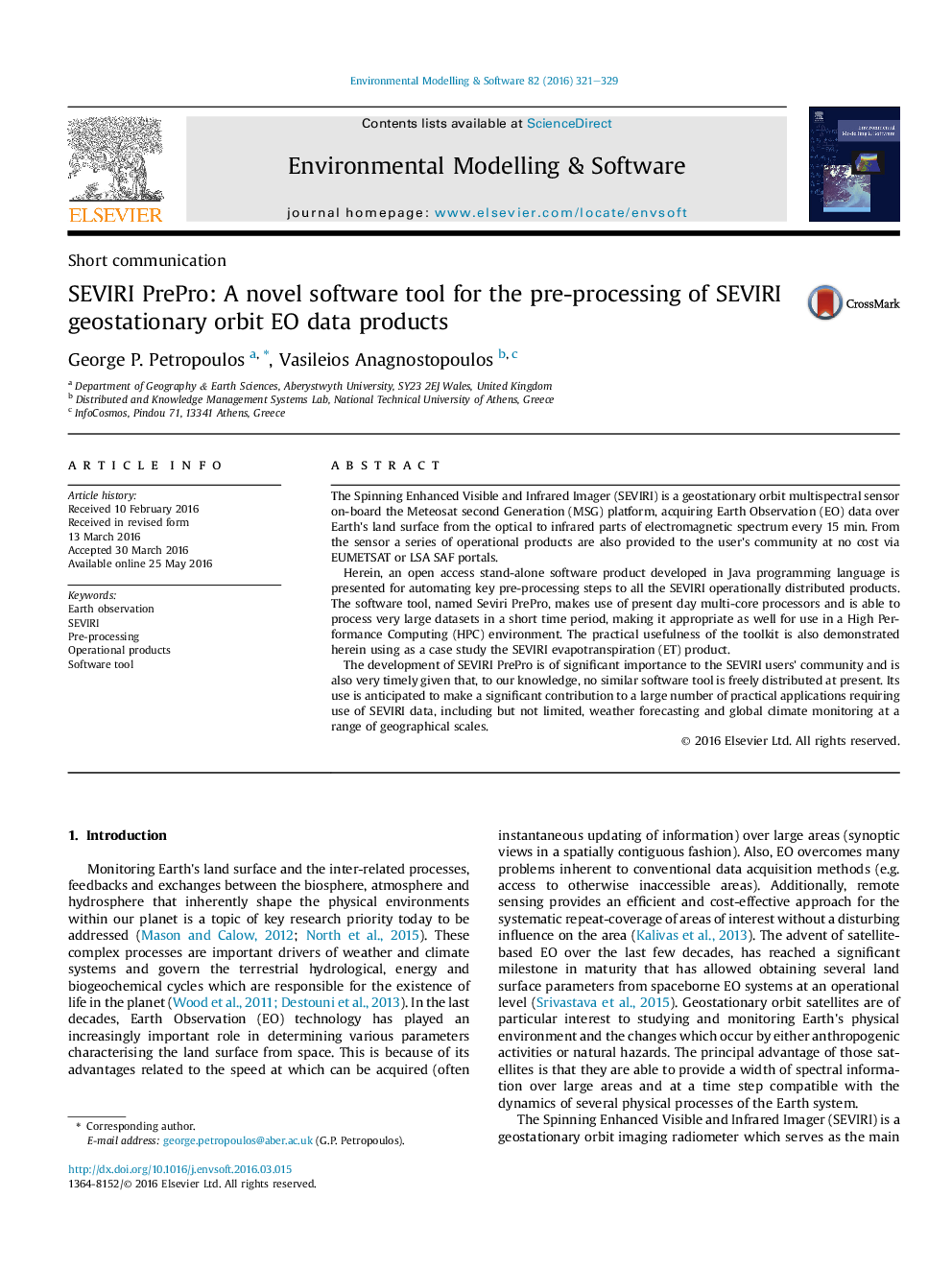 SEVIRI PrePro: A novel software tool for the pre-processing of SEVIRI geostationary orbit EO data products