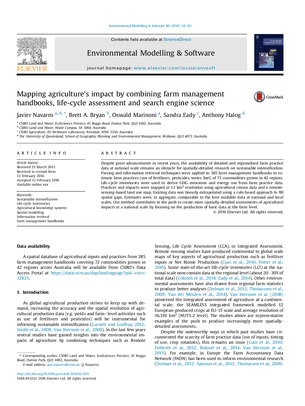 Mapping agriculture's impact by combining farm management handbooks, life-cycle assessment and search engine science