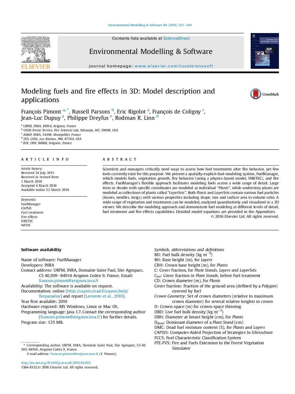 Modeling fuels and fire effects in 3D: Model description and applications