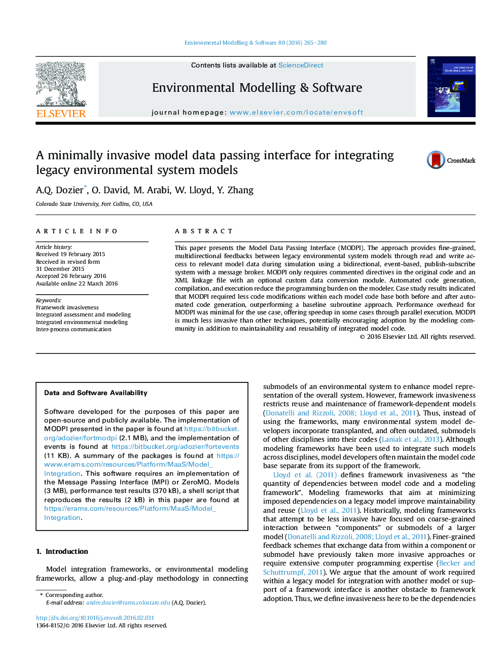 A minimally invasive model data passing interface for integrating legacy environmental system models