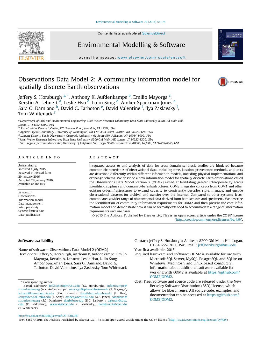 Observations Data Model 2: A community information model for spatially discrete Earth observations