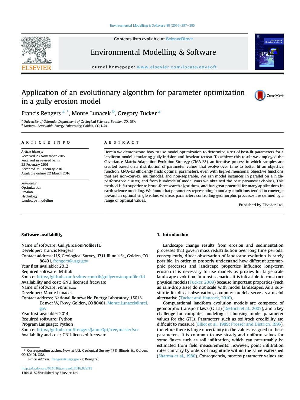 Application of an evolutionary algorithm for parameter optimization in a gully erosion model