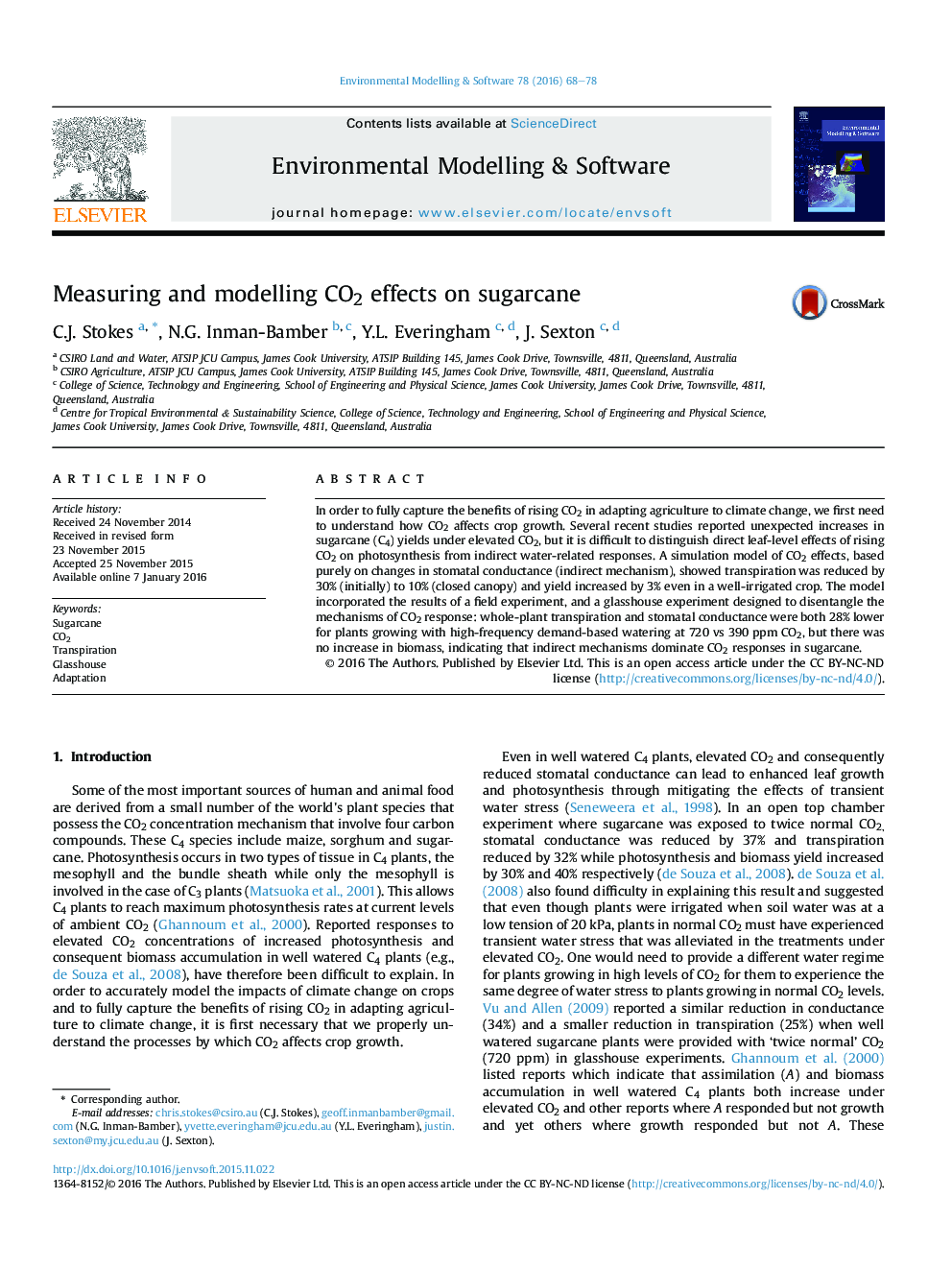 Measuring and modelling CO2 effects on sugarcane