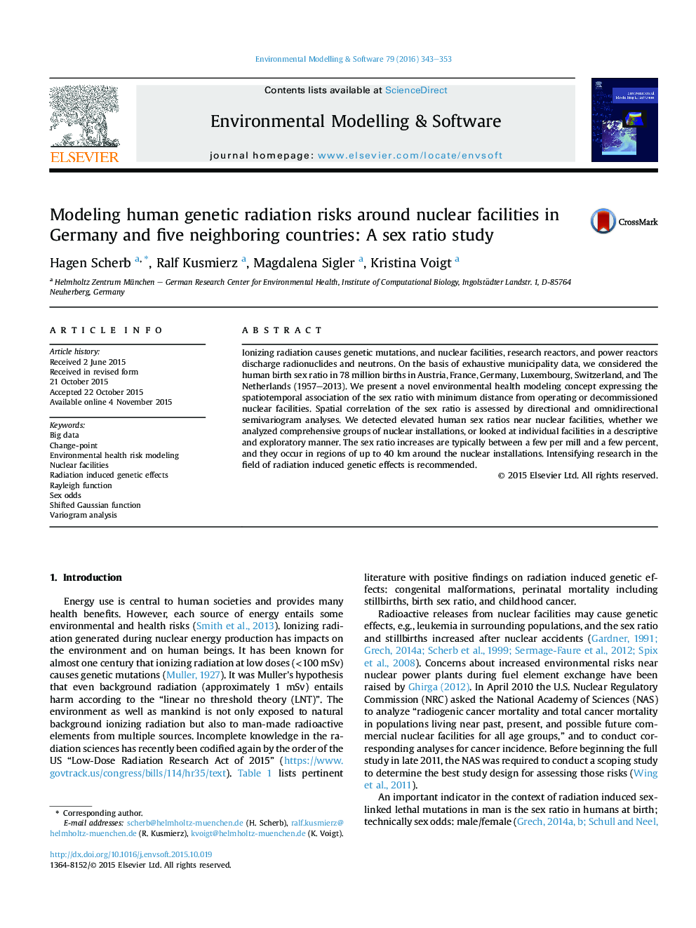 Modeling human genetic radiation risks around nuclear facilities in Germany and five neighboring countries: A sex ratio study