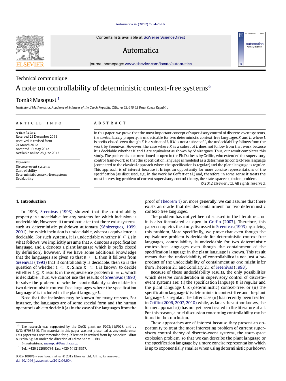 A note on controllability of deterministic context-freeÂ systems