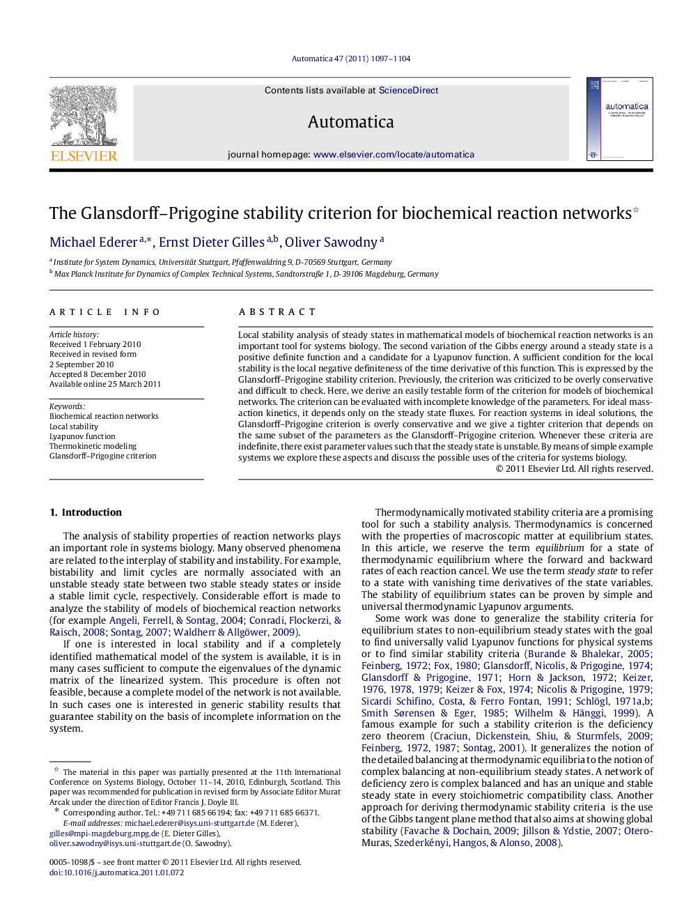 The Glansdorff–Prigogine stability criterion for biochemical reaction networks 