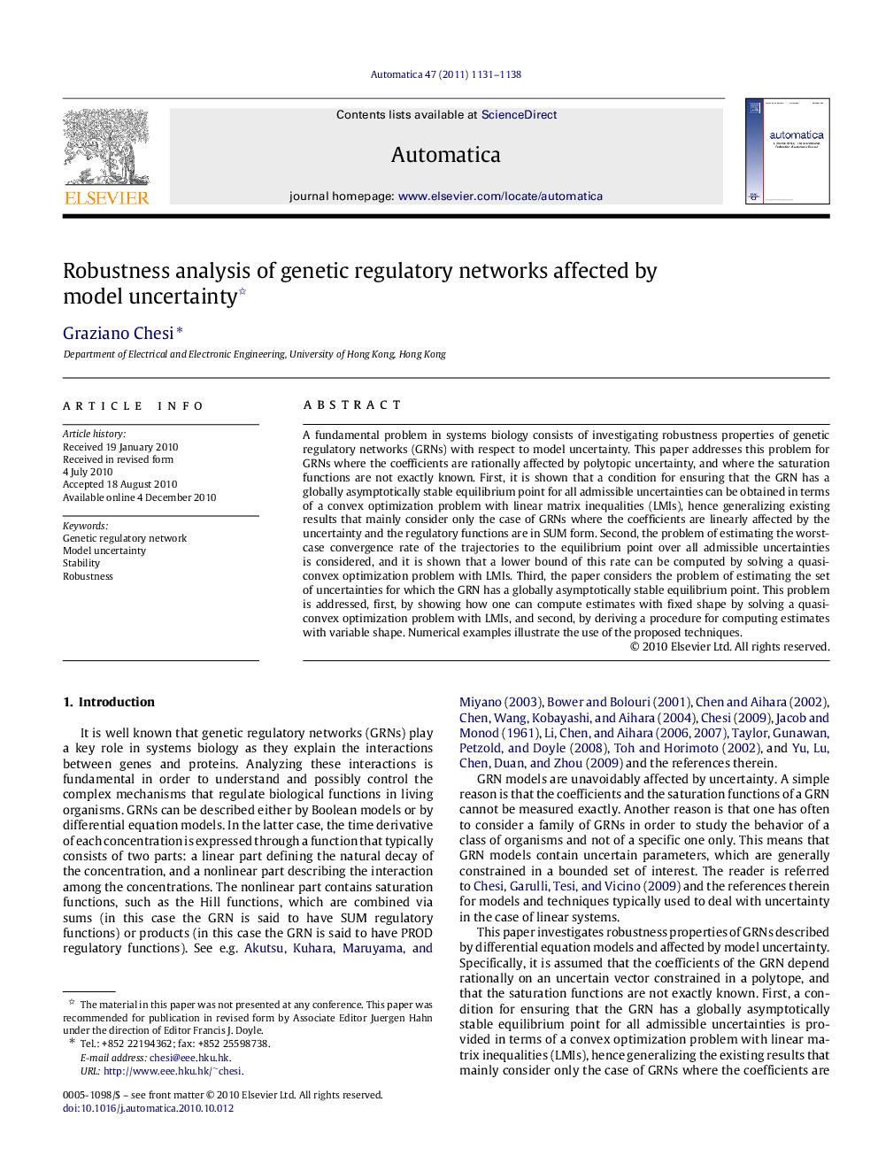 Robustness analysis of genetic regulatory networks affected by model uncertainty 