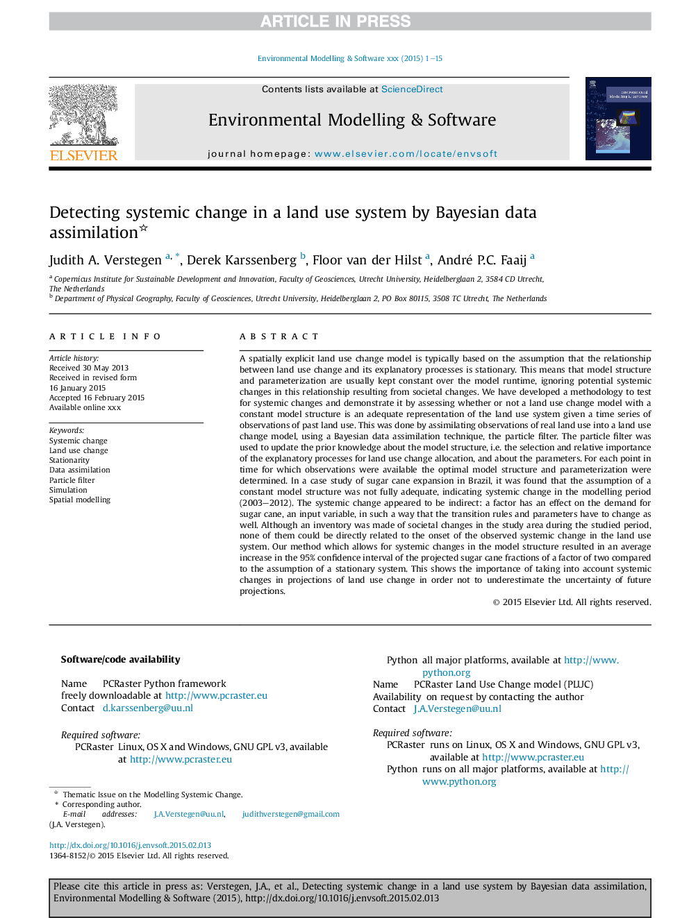 Detecting systemic change in a land use system by Bayesian data assimilation