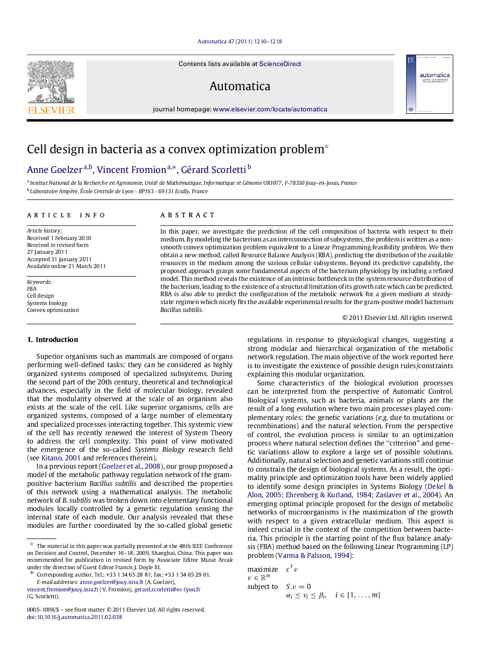 Cell design in bacteria as a convex optimization problem 