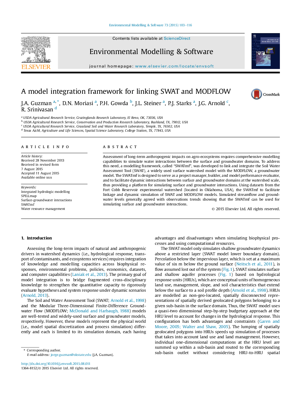 A model integration framework for linking SWAT and MODFLOW