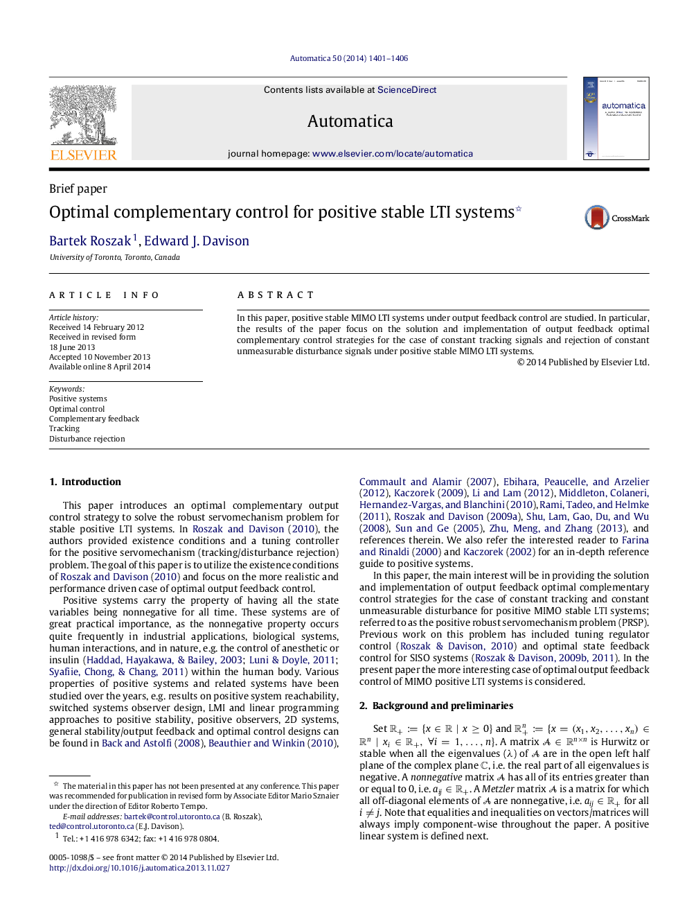 Optimal complementary control for positive stable LTI systems 