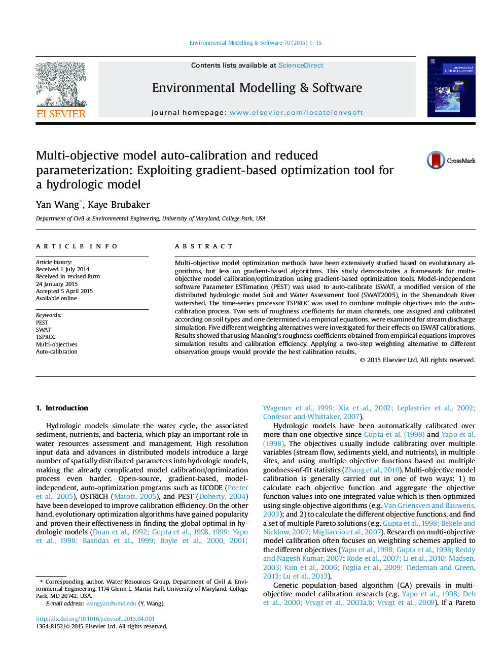 Multi-objective model auto-calibration and reduced parameterization: Exploiting gradient-based optimization tool for aÂ hydrologic model