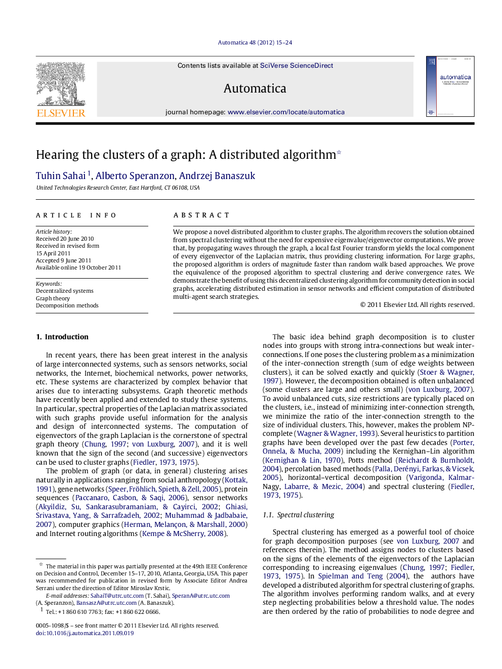 Hearing the clusters of a graph: A distributed algorithm 