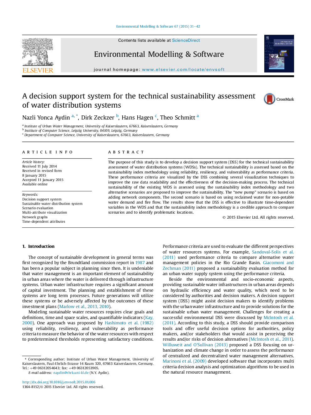 A decision support system for the technical sustainability assessment of water distribution systems