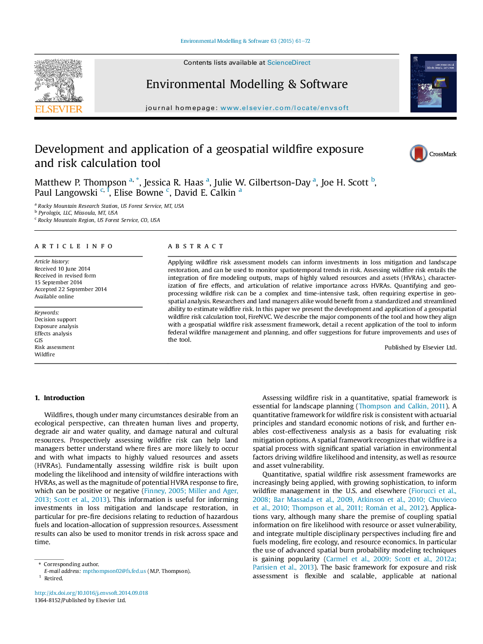 Development and application of a geospatial wildfire exposure and risk calculation tool