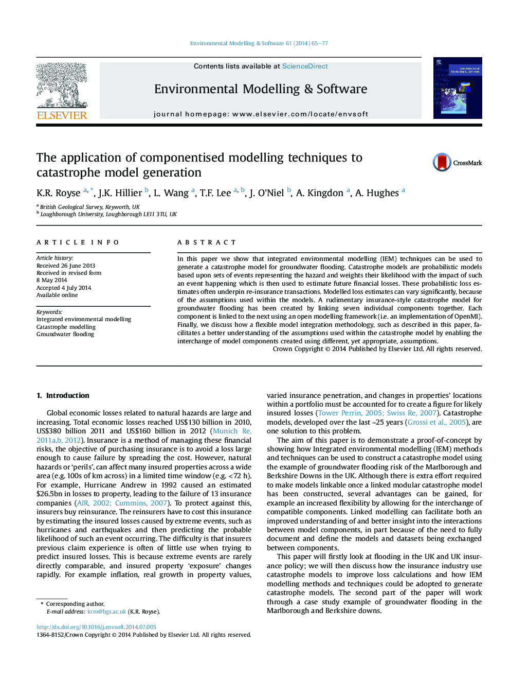 The application of componentised modelling techniques to catastrophe model generation