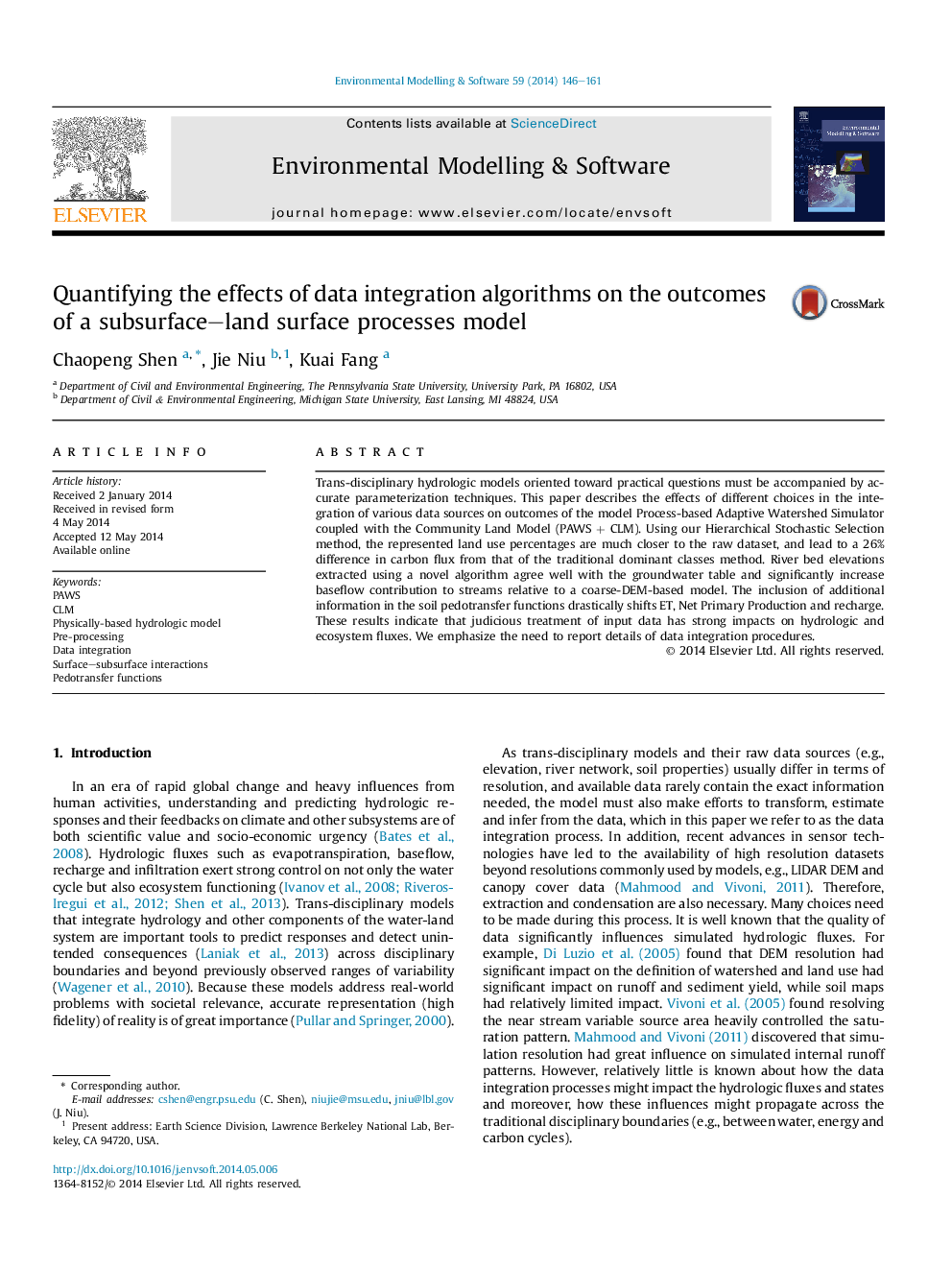 Quantifying the effects of data integration algorithms on the outcomes of a subsurface-land surface processes model