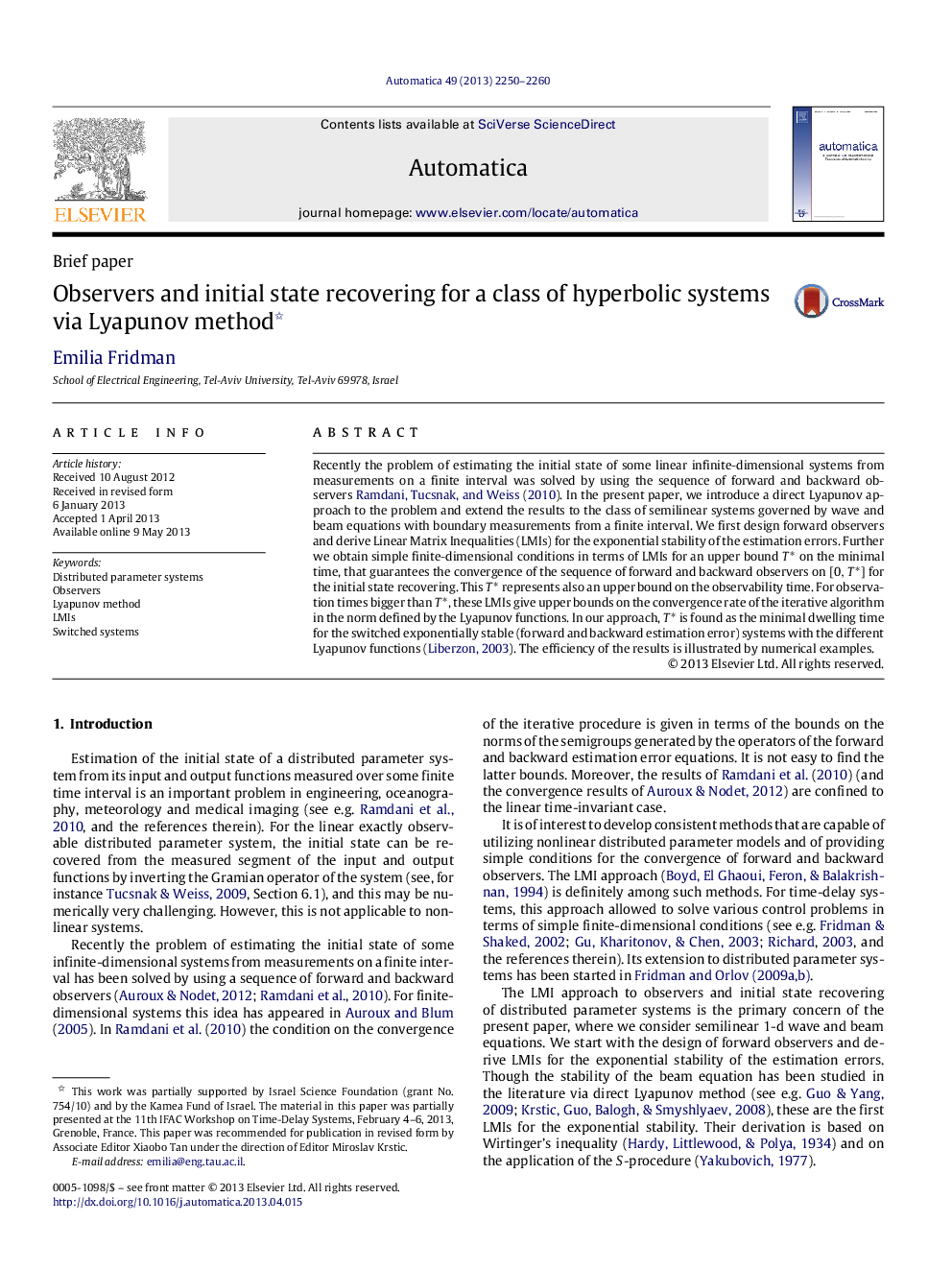 Observers and initial state recovering for a class of hyperbolic systems via Lyapunov method 