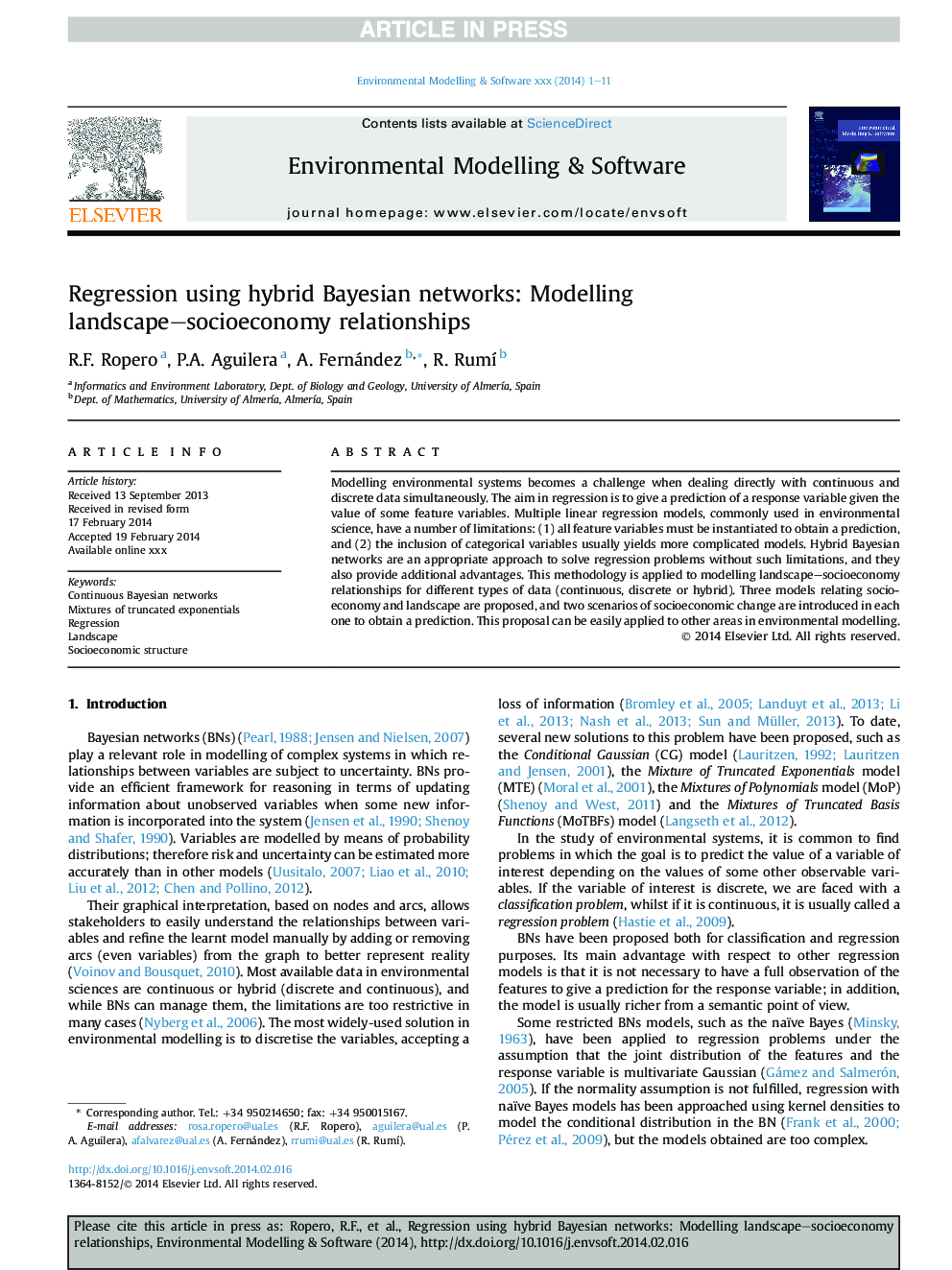 Regression using hybrid Bayesian networks: Modelling landscape-socioeconomy relationships