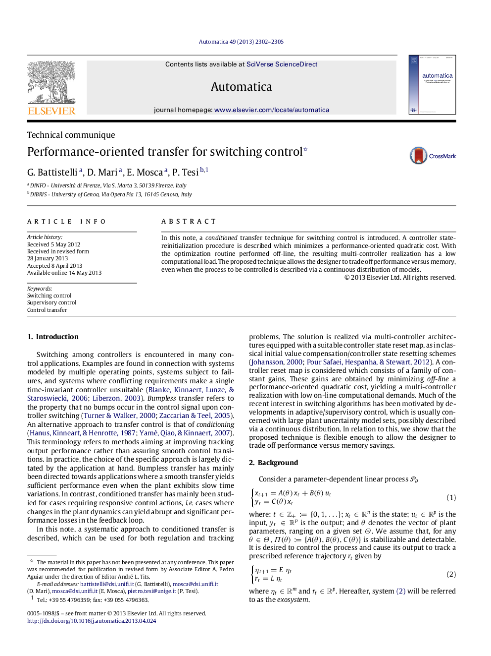 Performance-oriented transfer for switching control 