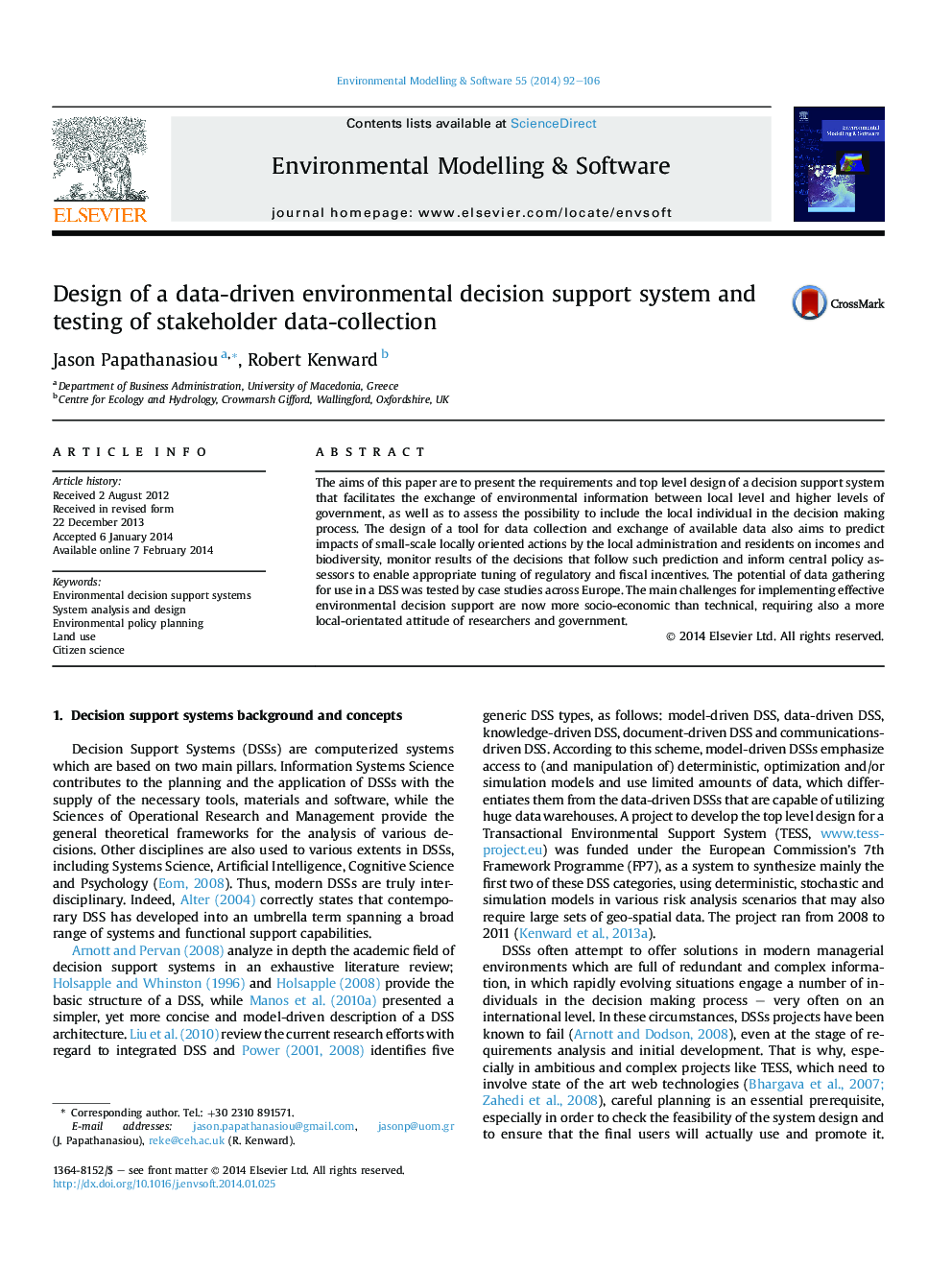 Design of a data-driven environmental decision support system and testing of stakeholder data-collection