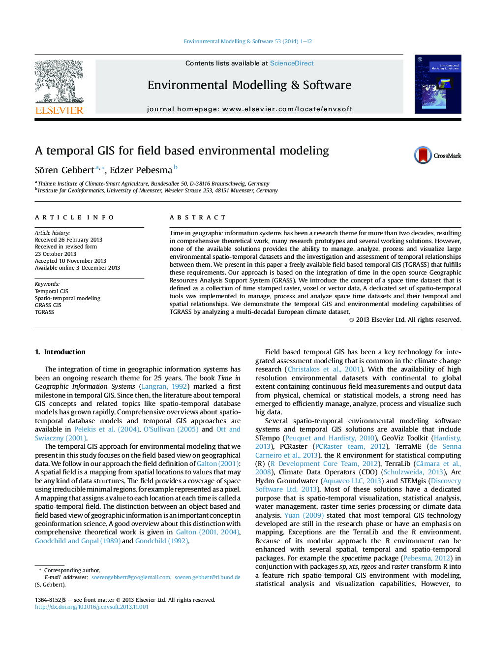 A temporal GIS for field based environmental modeling