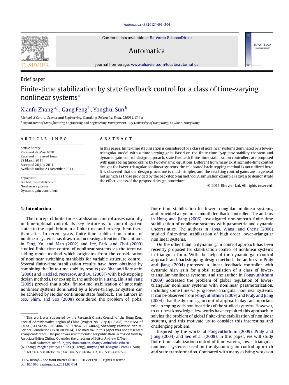 Finite-time stabilization by state feedback control for a class of time-varying nonlinear systems 