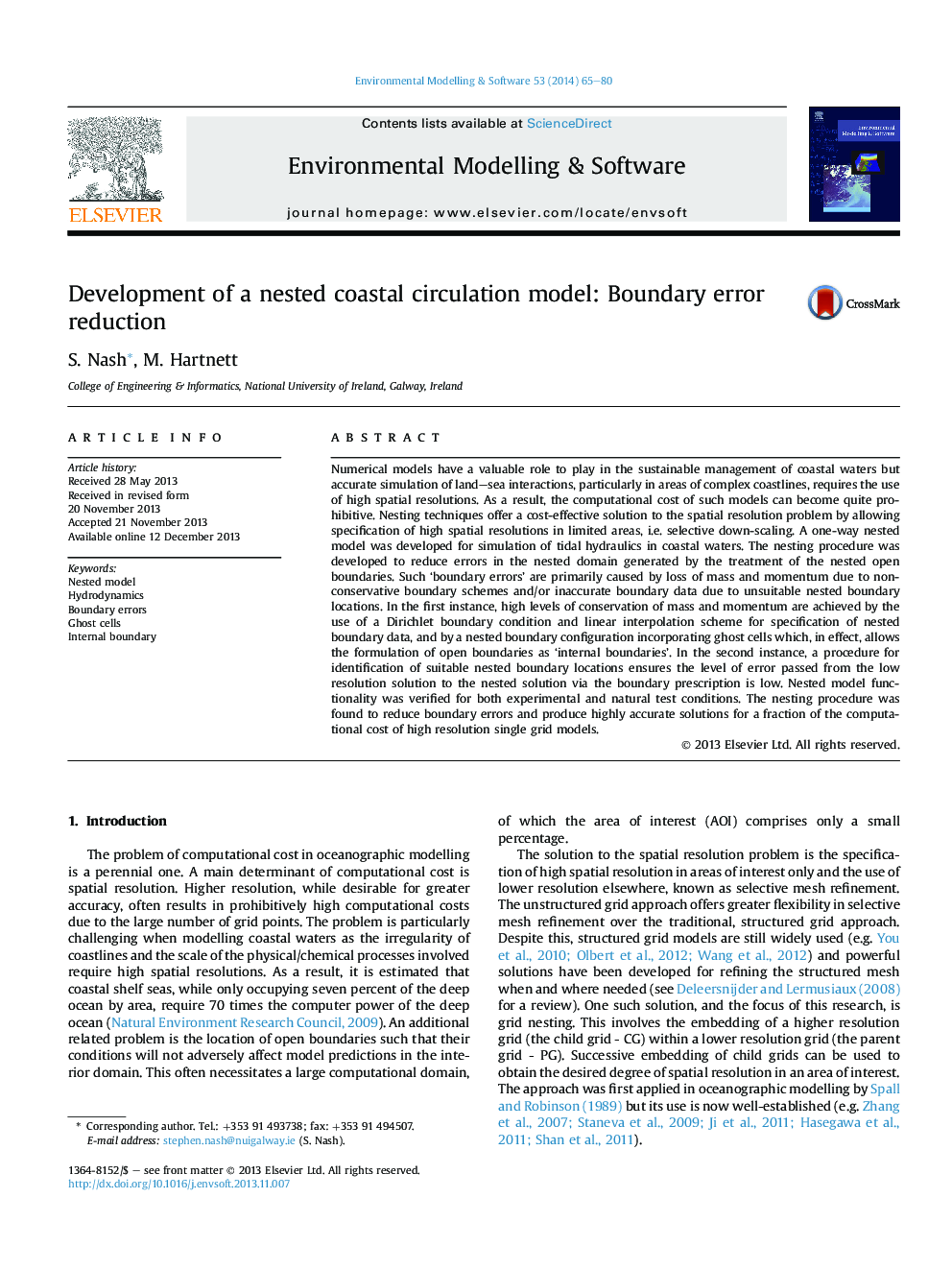 Development of a nested coastal circulation model: Boundary error reduction