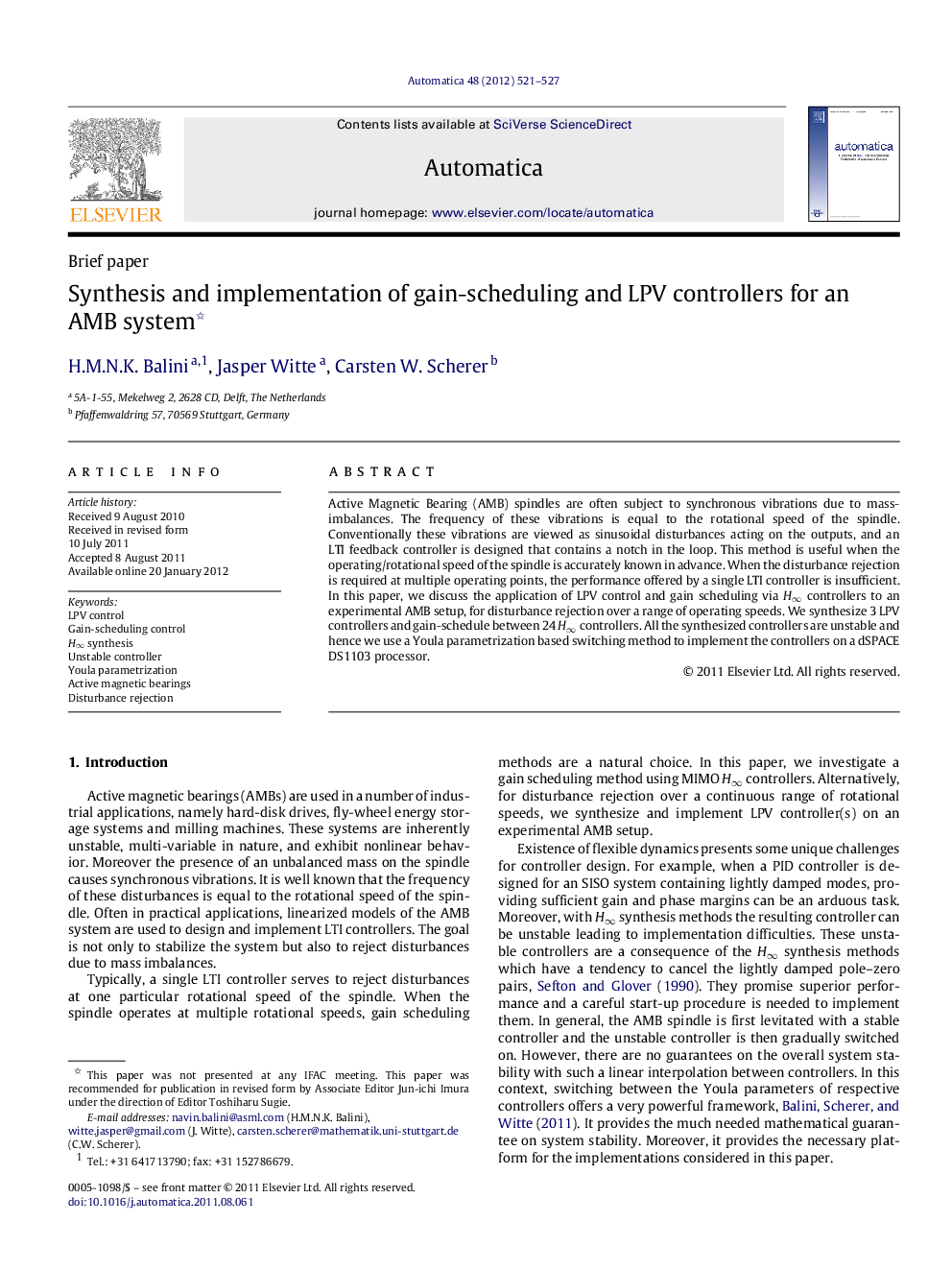 Synthesis and implementation of gain-scheduling and LPV controllers for an AMB system 