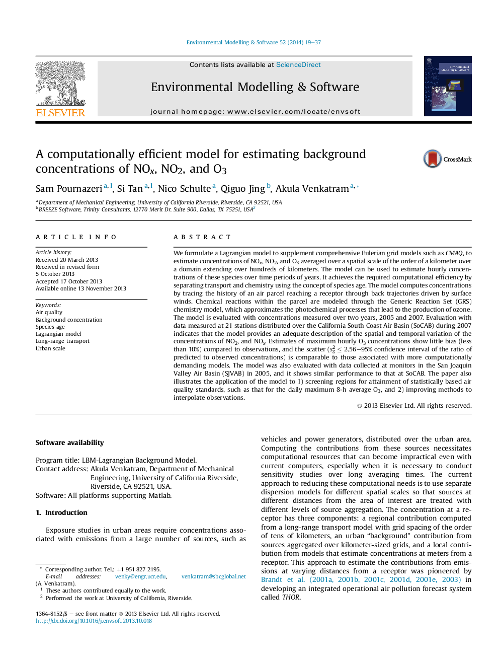 A computationally efficient model for estimating background concentrations of NOx, NO2, and O3