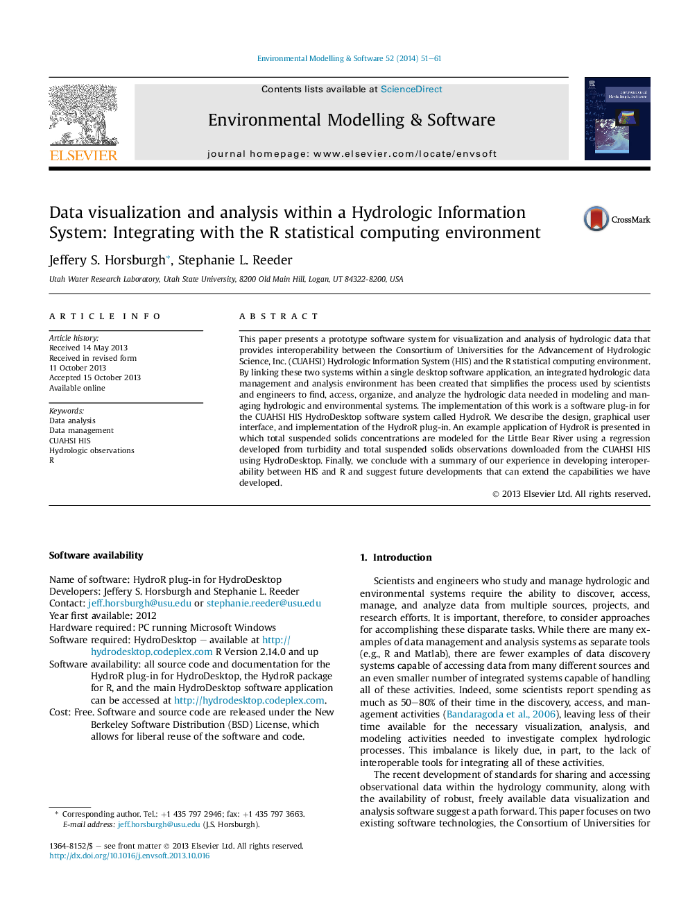 Data visualization and analysis within a Hydrologic Information System: Integrating with the R statistical computing environment