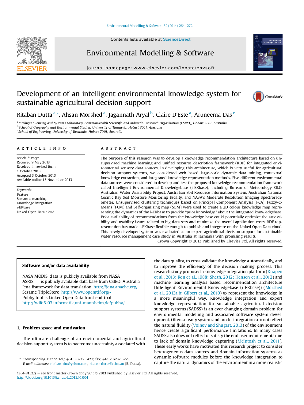 Development of an intelligent environmental knowledge system for sustainable agricultural decision support