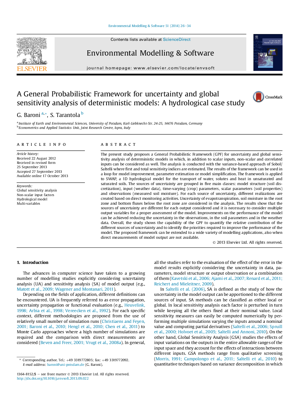 یک چارچوب احتمالی عمومی برای عدم قطعیت و تحلیل حساسیت جهانی مدل های قطعی: مطالعه موردی هیدرولوژیکی 