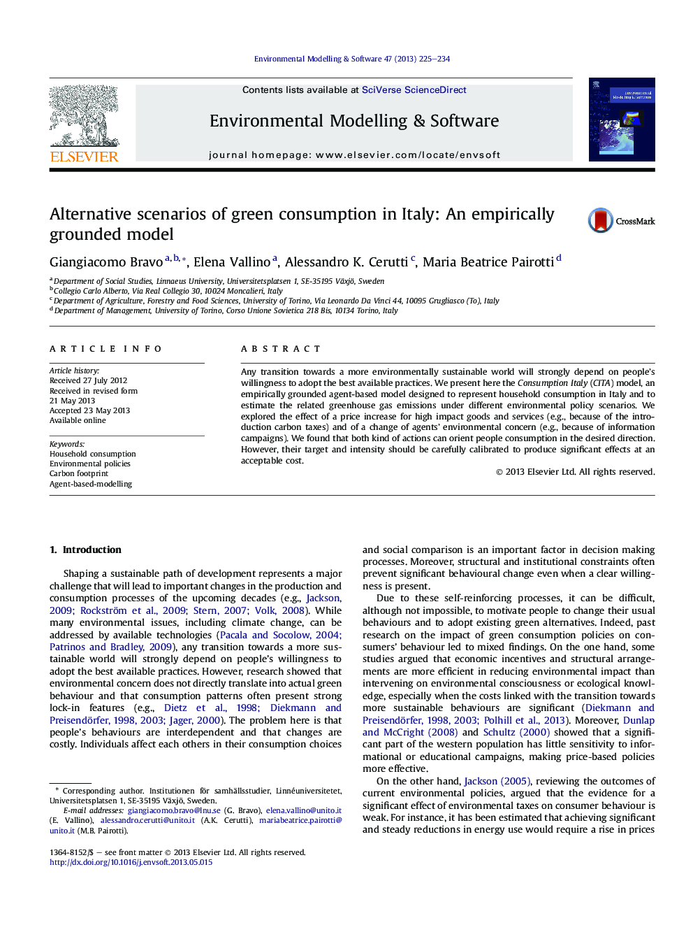 Alternative scenarios of green consumption in Italy: An empirically grounded model