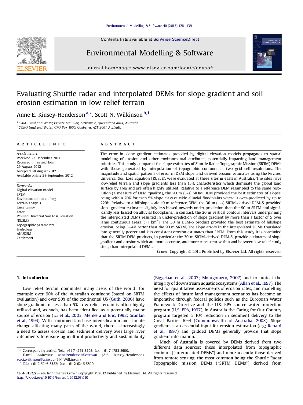 Evaluating Shuttle radar and interpolated DEMs for slope gradient and soil erosion estimation in low relief terrain