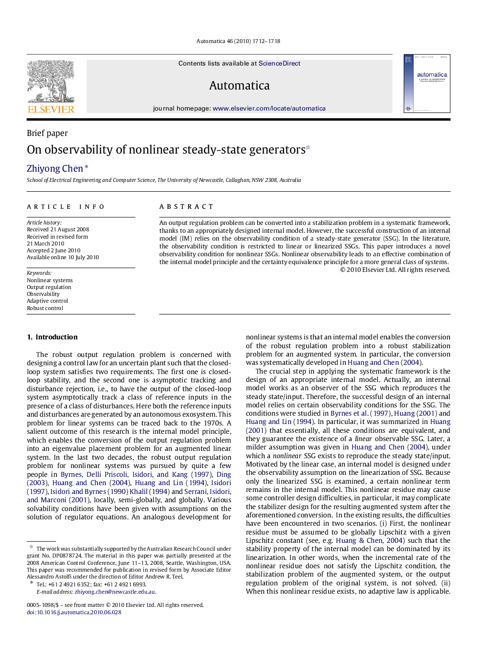 On observability of nonlinear steady-state generators 