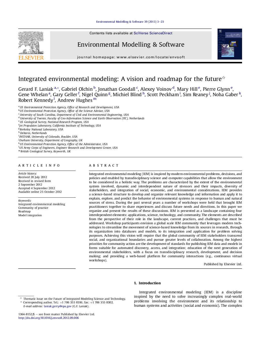 Integrated environmental modeling: A vision and roadmap for the future