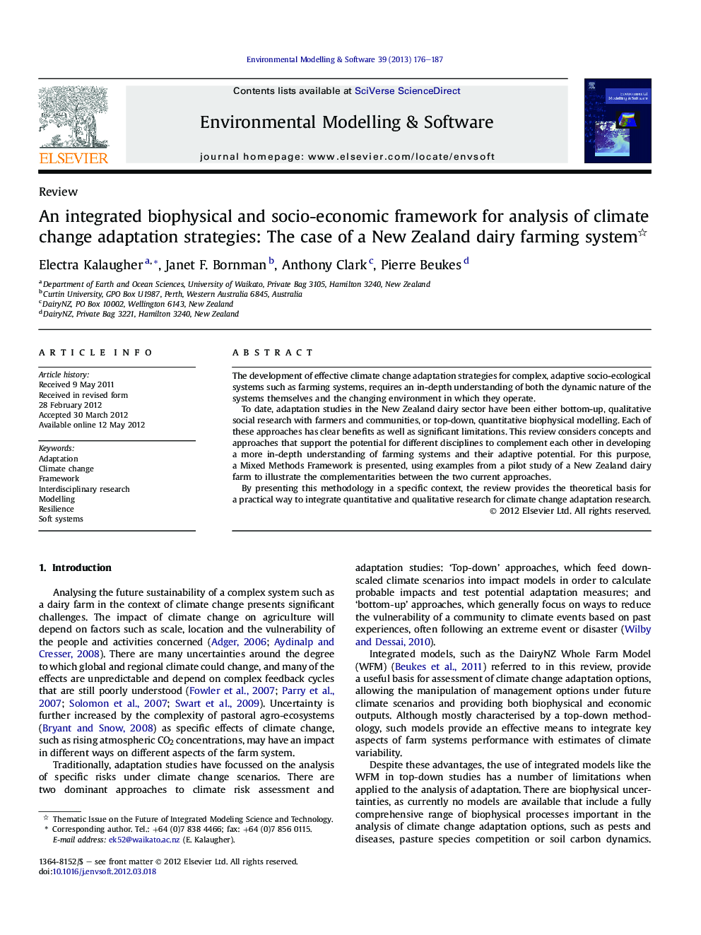 یک چارچوب بیوفیزیکی و اجتماعی-اقتصادی برای تجزیه و تحلیل استراتژی های انطباق تغییرات آب و هوایی: مورد یک سیستم کشاورزی مالداری نیوزیلند 