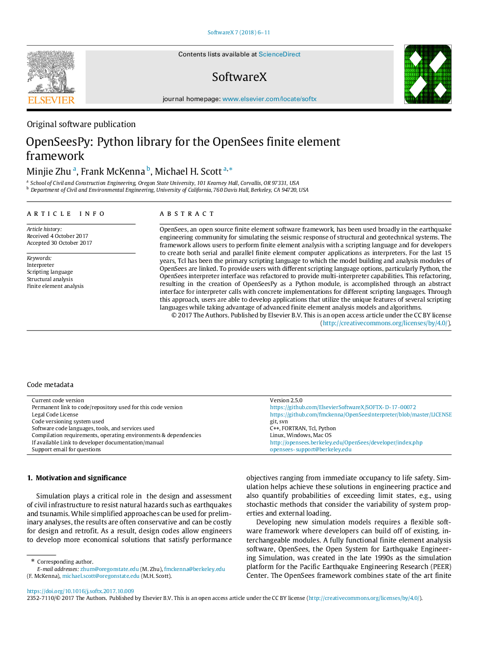 OpenSeesPy: Python library for the OpenSees finite element framework