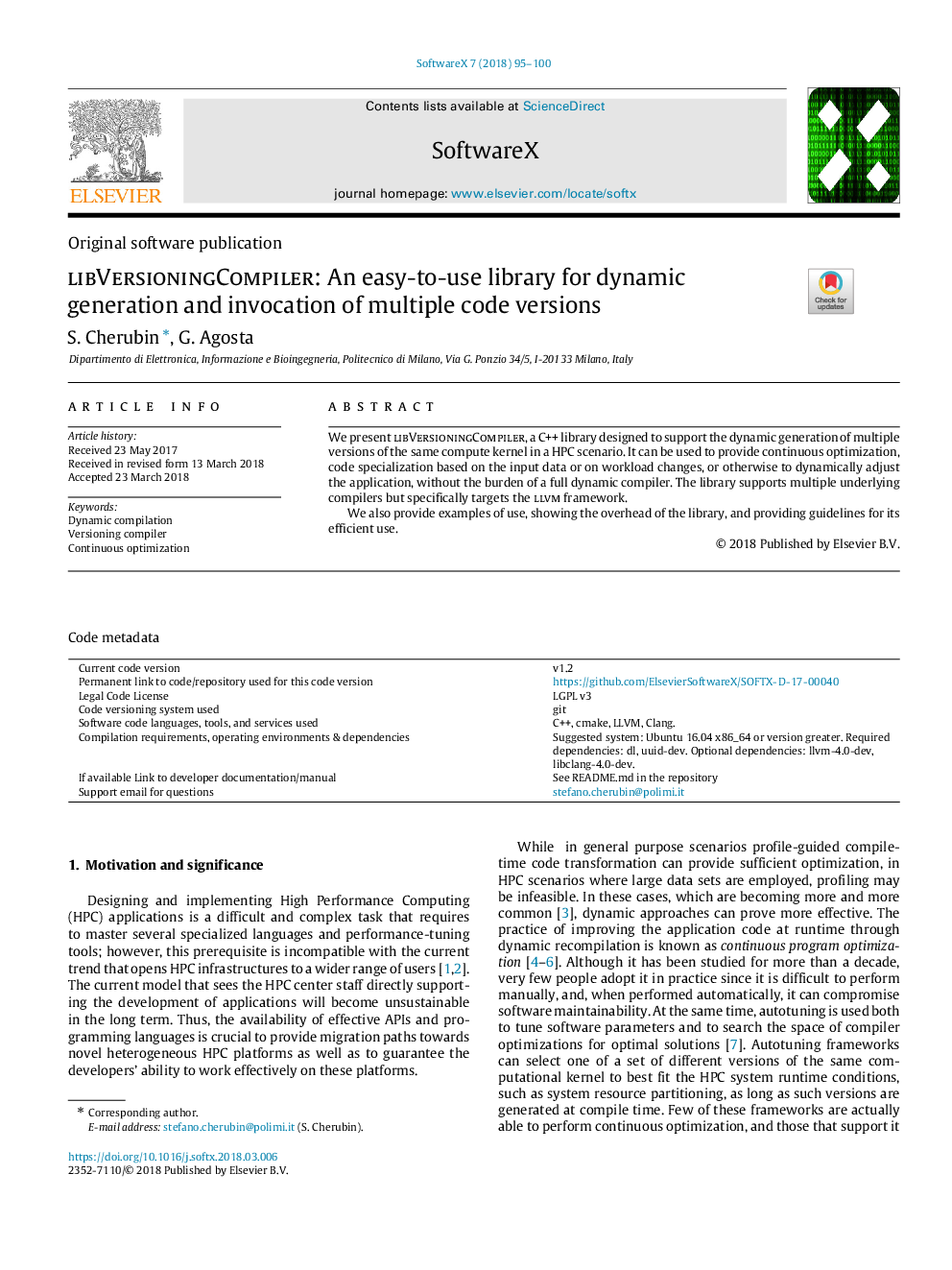 libVersioningCompiler: An easy-to-use library for dynamic generation and invocation of multiple code versions