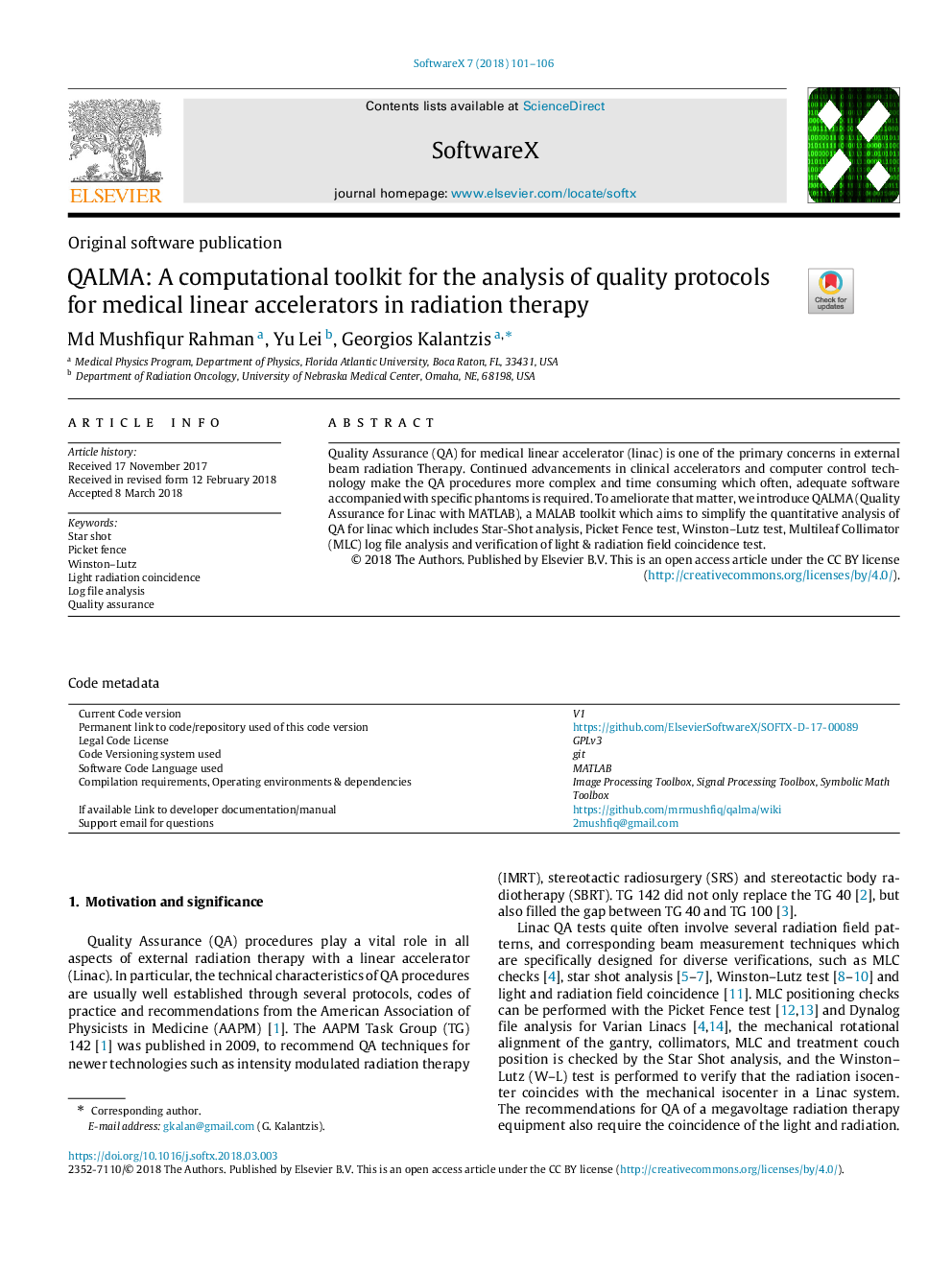 QALMA: A computational toolkit for the analysis of quality protocols for medical linear accelerators in radiation therapy