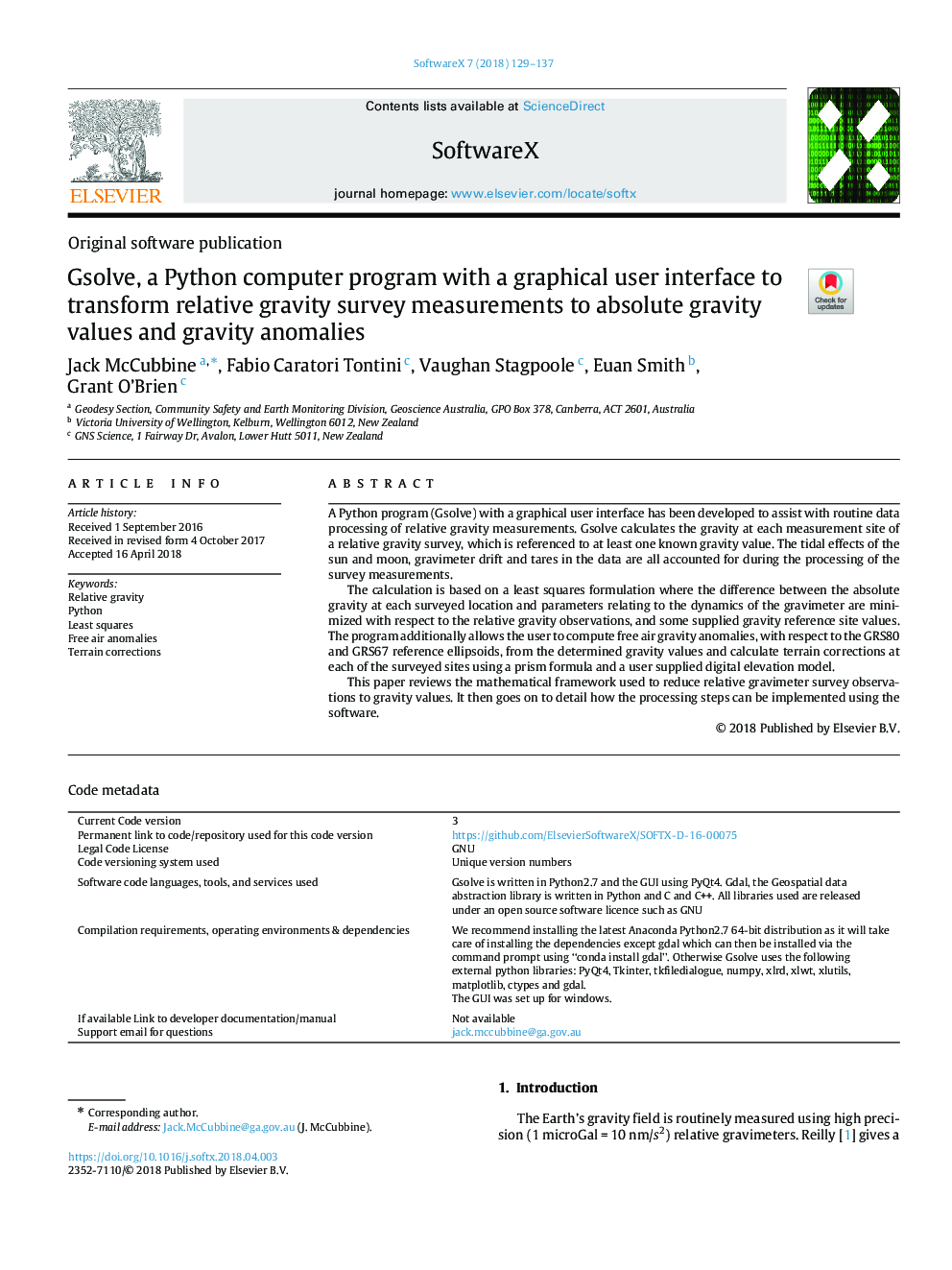 Gsolve, a Python computer program with a graphical user interface to transform relative gravity survey measurements to absolute gravity values and gravity anomalies