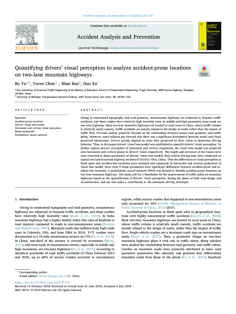 Quantifying drivers' visual perception to analyze accident-prone locations on two-lane mountain highways